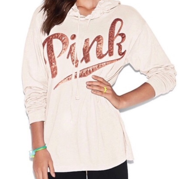 PINK Victoria's Secret Tops - VS PINK sweatshirt with rose gold sequins